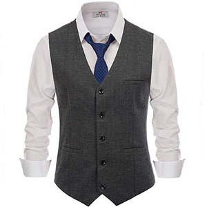 Men's Suit Vest V Neck Single Breasted Wool Tweed Herringbone  Silm Fit Formal Vest