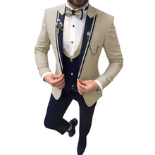 Load image into Gallery viewer, Men's 3 Piece Suits Beige Khaki Lapel Slim Fit Formal For Wedding Suits(No Tie)