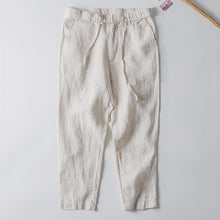 Load image into Gallery viewer, Men Linen Breathable Simple Drawstring Elastic Button Fresh Nine-Point Pants