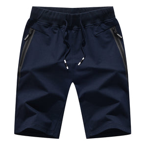 Black Zipper Pocket Solid Drawstring Cotton Blended Shorts For Casual Shorts