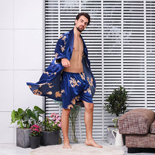 Load image into Gallery viewer, Mens Pajamas Sets Satin Kimono Dragon Robe Silk Home Pajamas