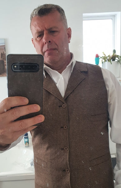 Customer Gallery - Groomsmen Vest for Wedding Brown Coffee Champagne Herringbone Tweed Vest