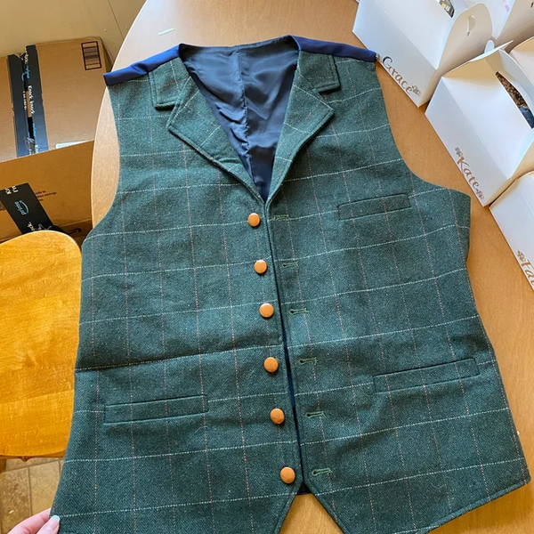 Customer Gallery - Wedding Vest Green Brown Grey Plaid Navy Satin Groomsmen Vest