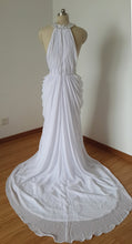 Load image into Gallery viewer, Sexy Long White Chiffon Beaded Prom Dress with Long Train