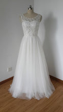 Load image into Gallery viewer, V-back Long Ivory Lace Tulle Prom Dress with Back Buttons