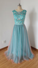 Load image into Gallery viewer, Cap Sleeves V-back Long Tulle Beaded Prom Dress