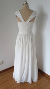 Cap Sleeves Sweetheart Long Ivory Chiffon Beaded Prom Dress