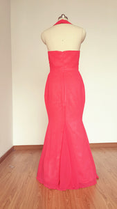 Sexy Mermaid Long Dark Coral Red Chiffon Prom Dress