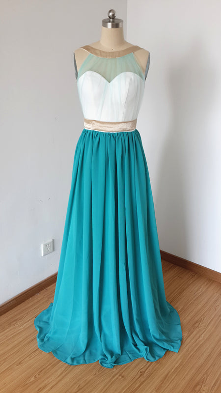 Backless Sweetheart Long Teal Blue Chiffon Prom Dress