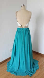 Backless Sweetheart Long Teal Blue Chiffon Prom Dress