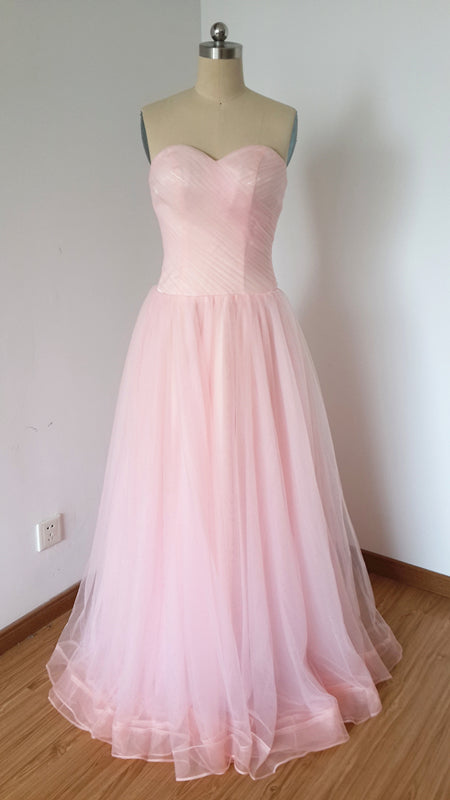 Sweetheart Long Baby Pink Tulle Prom Dress