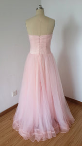 Sweetheart Long Baby Pink Tulle Prom Dress