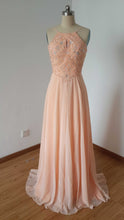 Load image into Gallery viewer, Backless Spaghetti Straps Light Peach Chiffon Long Prom Dress