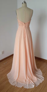 Backless Spaghetti Straps Light Peach Chiffon Long Prom Dress