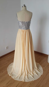 Sexy Sweetheart Light Champagne Chiffon Beaded Long Prom Dress