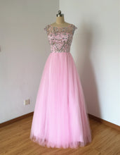 Load image into Gallery viewer, V-back Pink Tulle Prom Dress Ball Gown