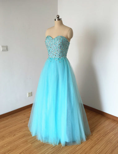 Sweetheart Blue Tulle Prom Dress Ball Gown