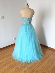 Sweetheart Blue Tulle Prom Dress Ball Gown