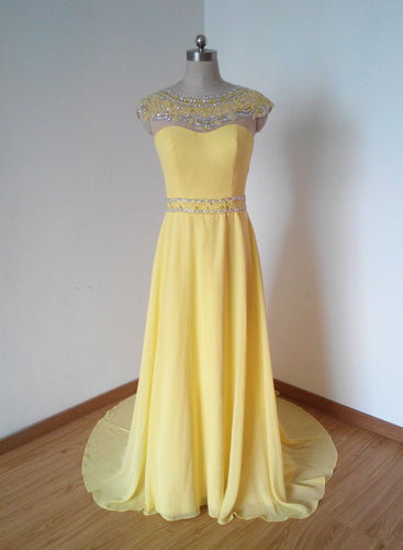 V-back Yellow Chiffon Prom Dress Gorgeous