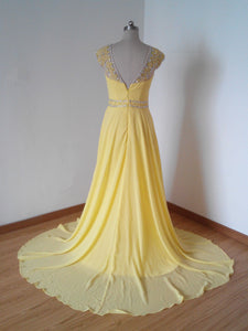 V-back Yellow Chiffon Prom Dress Gorgeous