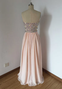 Sweetheart Pale Pink Chiffon Long Prom Dress with Front Slit