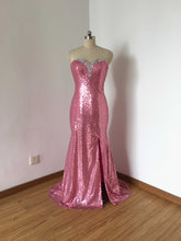 Load image into Gallery viewer, Mermaid Sweetheart Hot Pink Sequin Long Prom Dress with Slit