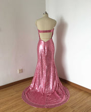 Load image into Gallery viewer, Mermaid Sweetheart Hot Pink Sequin Long Prom Dress with Slit