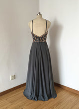 Load image into Gallery viewer, Backless Spaghetti Straps Charcoal Grey Chiffon Long Prom Dress