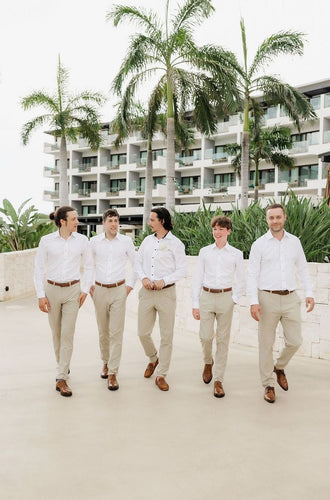 Beige Groomsmen Pants Wedding Work with Adjustable Waist