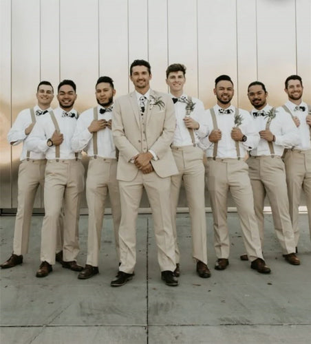 Beige Groomsmen Suits Pants Wedding Work with Adjustable Waist