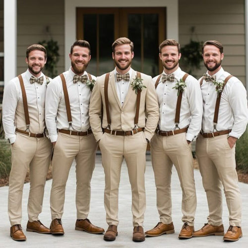 Khaki Groomsmen Pants Wedding Formal Work