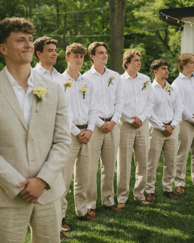 Beige Linen Groomsmen Pants Wedding Group Groom Pants