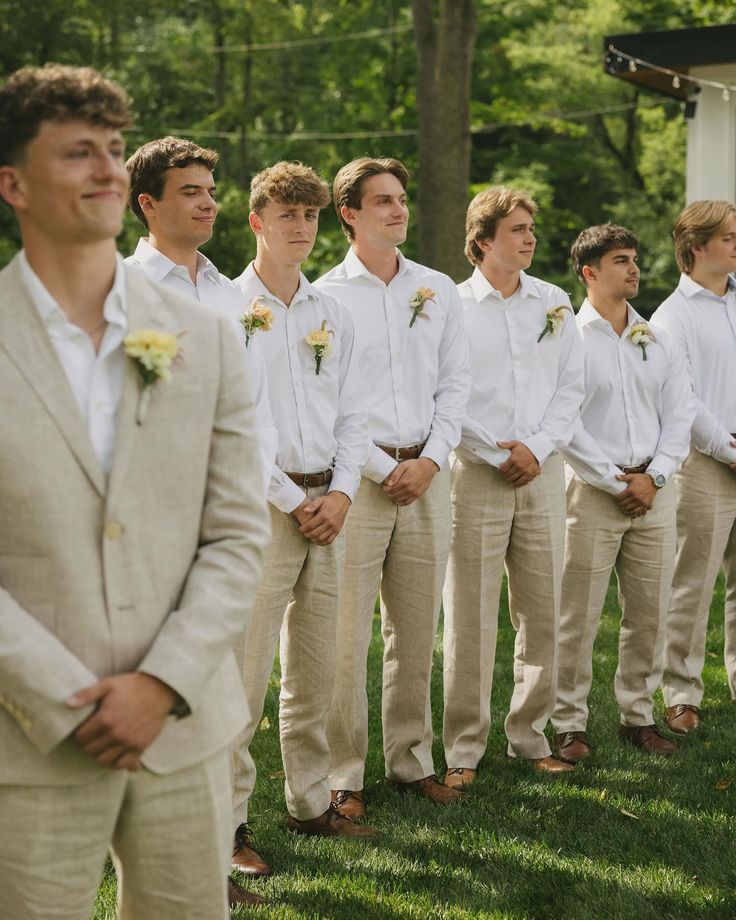 Beige Linen Groomsmen Pants Wedding Group Groom Pants