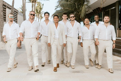 Beige Linen Groomsmen Pants Beach Wedding Groom Pants