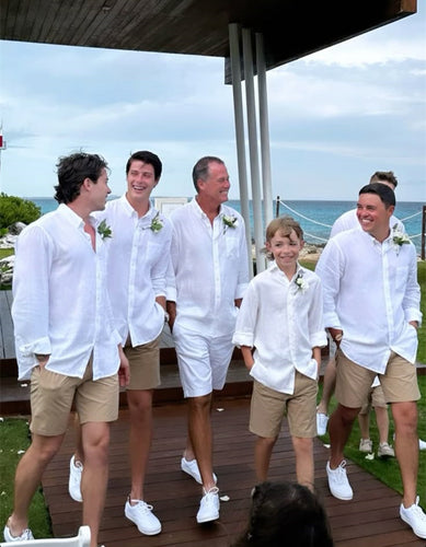 Khaki Groomsmen Shorts for Wedding Beach Groom Elastic Waist