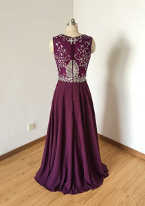 Gorgeous Beaded Grape Chiffon Long Prom Dress