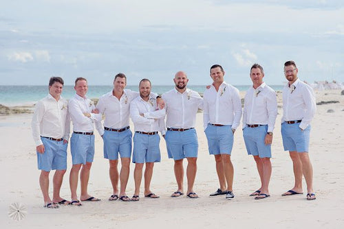 Blue Linen Groomsmen Shorts for Beach Wedding Groom