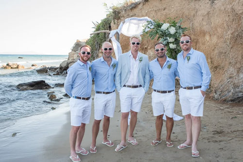 White Linen Groomsmen Shorts for Beach Wedding Groom