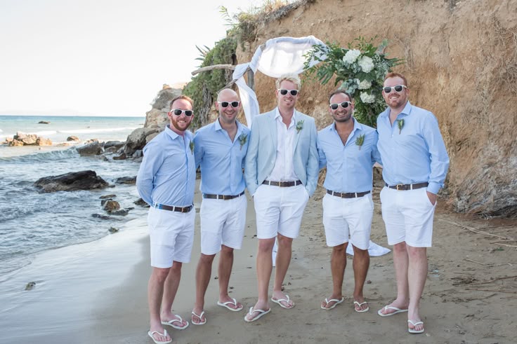White Linen Groomsmen Shorts for Beach Wedding Groom