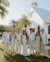 Load image into Gallery viewer, Beige Linen Groomsmen Suits for Wedding Beach Blazer Pants Set