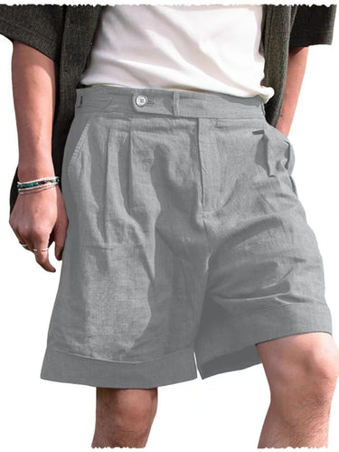 Light Grey Linen Men Shorts for Summer Beach Casual