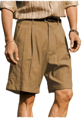 Khaki Linen Men Shorts for Summer Casual Work