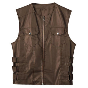 Brown Leather Vest Men Motorcycle