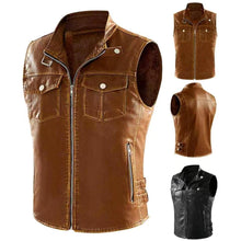 Load image into Gallery viewer, Retro Distressed Brown Leather Vest for Men - Punk Sleeveless Jacket with Adjustable Waist