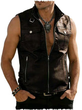 Load image into Gallery viewer, Retro Distressed Brown Leather Vest for Men - Punk Sleeveless Jacket with Adjustable Waist