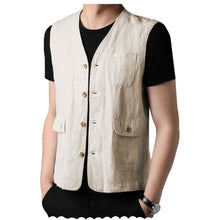 Load image into Gallery viewer, Men V Neck Linen Blend Multi Pocket Casual Sleeveless Vest Waistcoat
