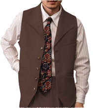 Load image into Gallery viewer, Men Dark Brown Notch Lapel Linen Blend Waistcoat