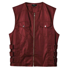 Load image into Gallery viewer, Burgundy Leather Vest Men Motorcycle