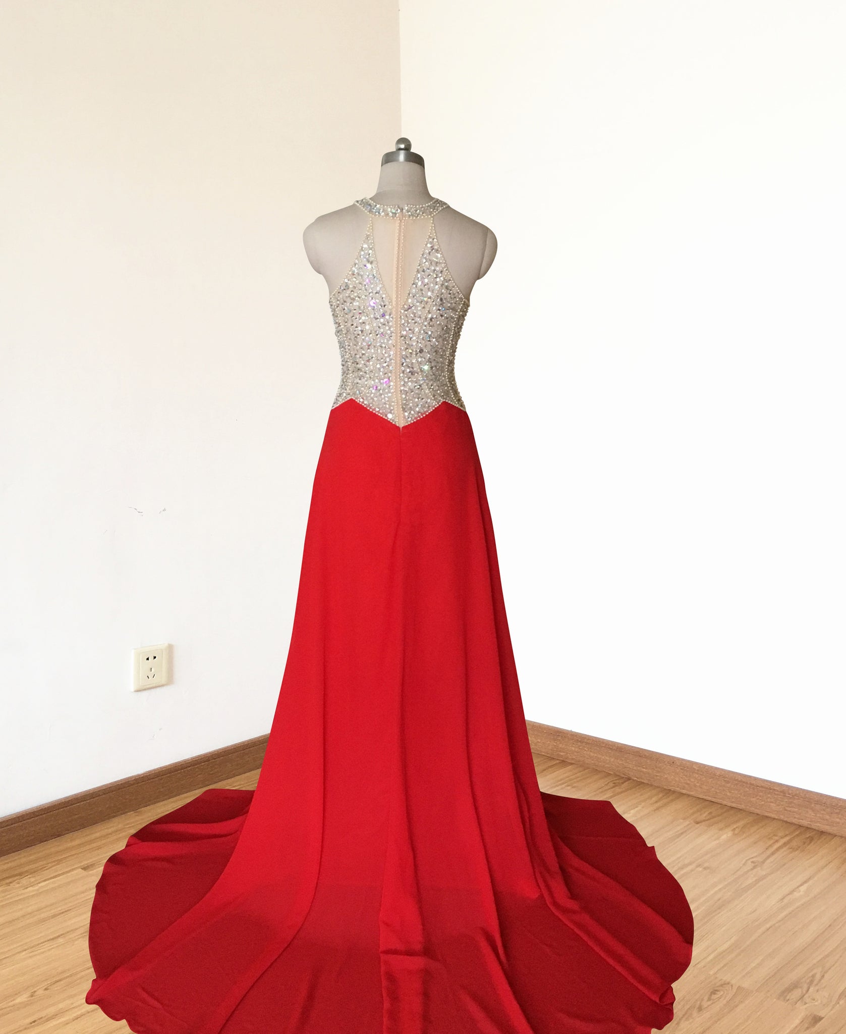 Halter Red Chiffon Long Prom Dress DressCulture Halter Red Chiffon Long Prom Dress DressCulture