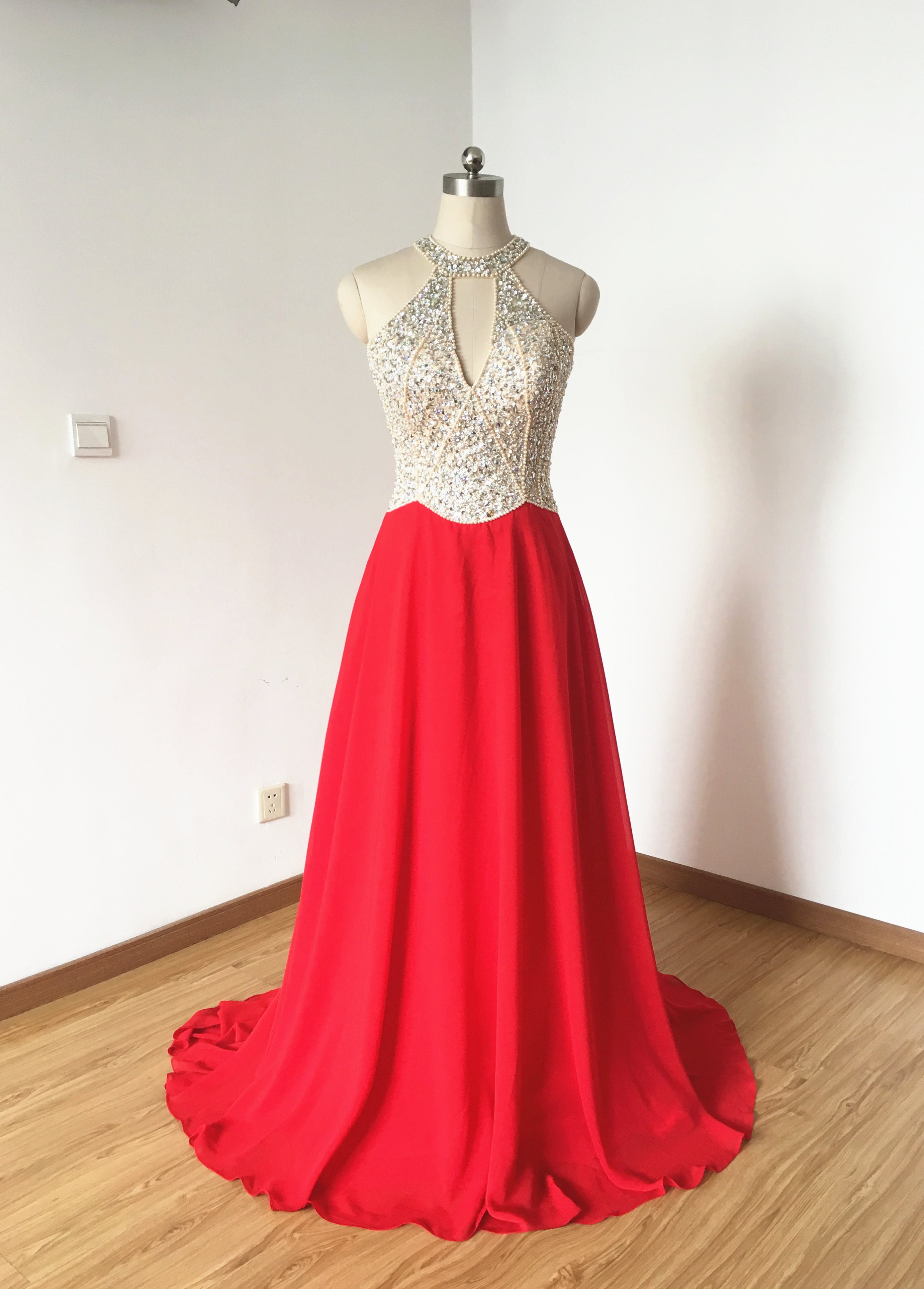 Halter Red Chiffon Long Prom Dress DressCulture Halter Red Chiffon Long Prom Dress DressCulture